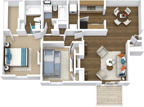 Floor plan for 2 beds, 2 baths, 1019 sqft